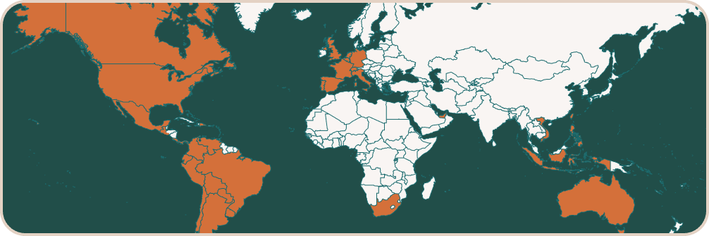 Canada, United States, Mexico, Haiti, Dominican Republic, Colombia, Ecuador, Venezuela, Peru, Chile, El Salvador, Guatemala, Uruguay, Argentina, Bolivia, Italy, Belgium, France, Germany, Luxembourg, Portugal, Switzerland, United Kingdom, Vietnam, Philippi