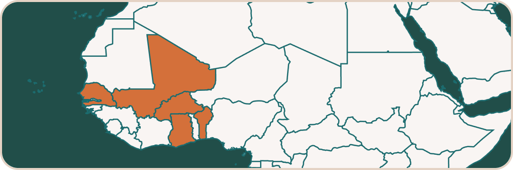 Benin, Burkina Faso, Ghana, Mali, Senegal